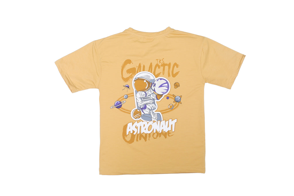 yellow boys t-shirt astronaut printed front back