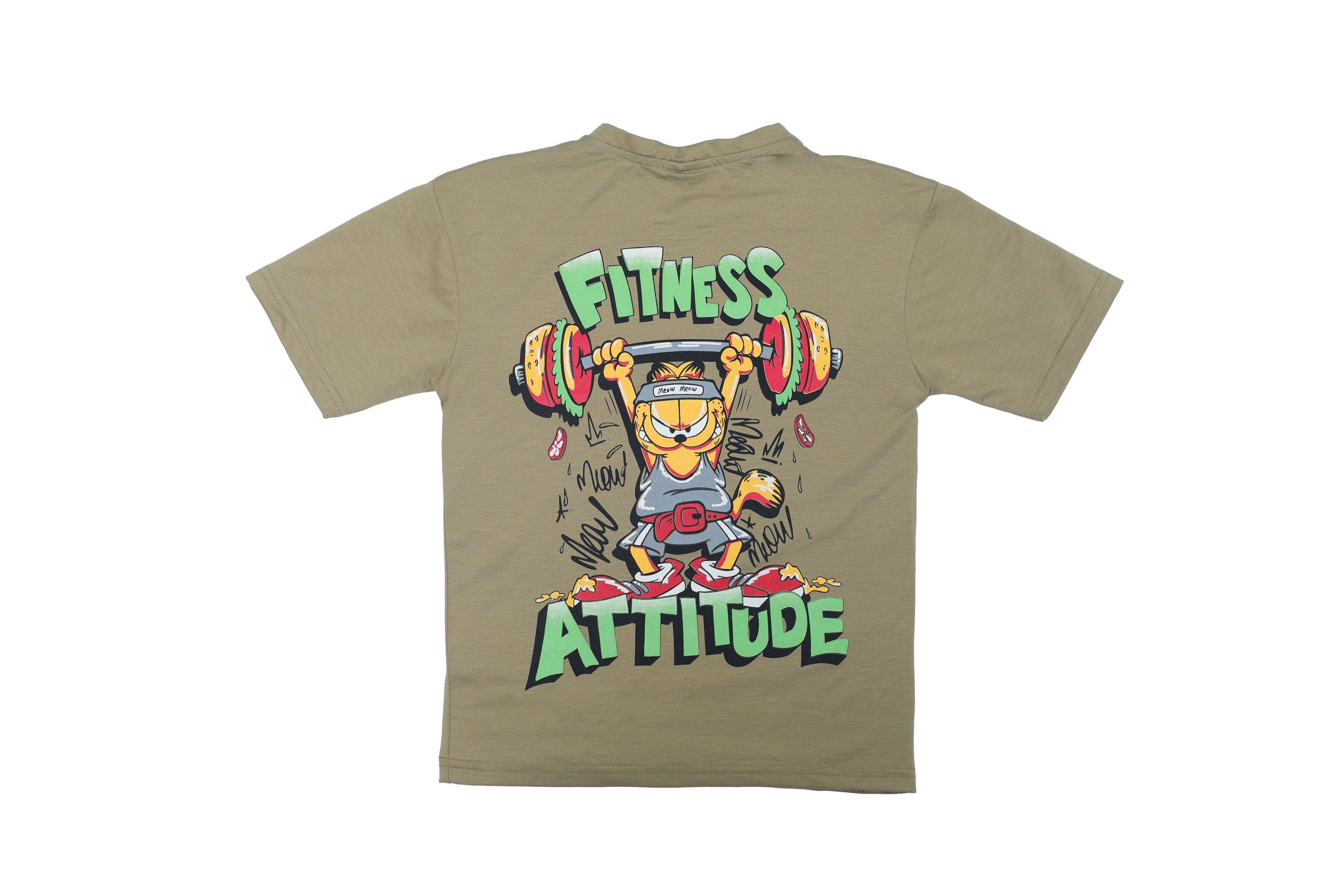 boys olive T-shirt Front-back Printed