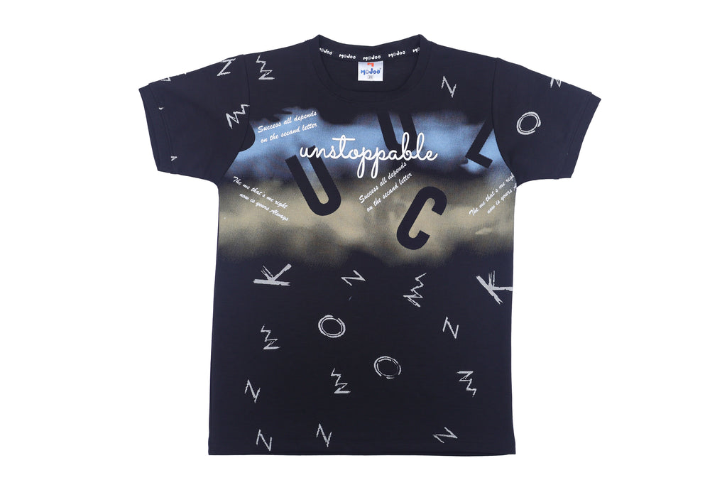 Boys Printed T-Shirt Dark blue shaded designer Cotton for kids