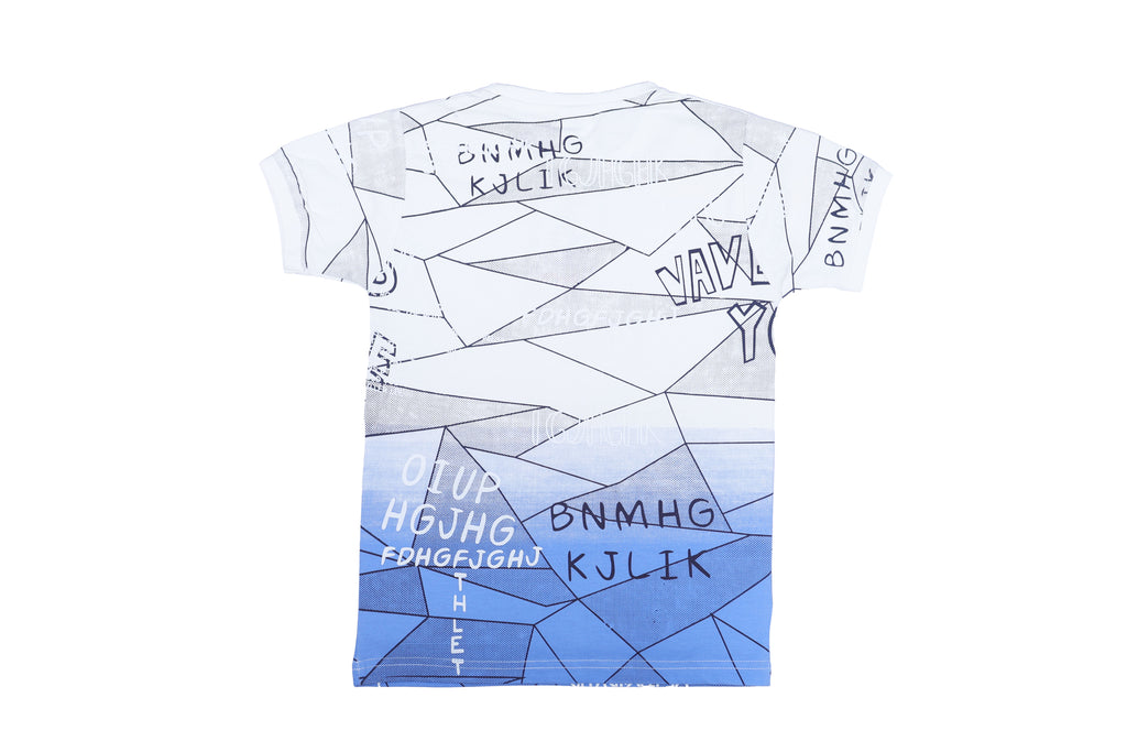 Boys Printed T-Shirt white & blue shaded designer Cotton for kids