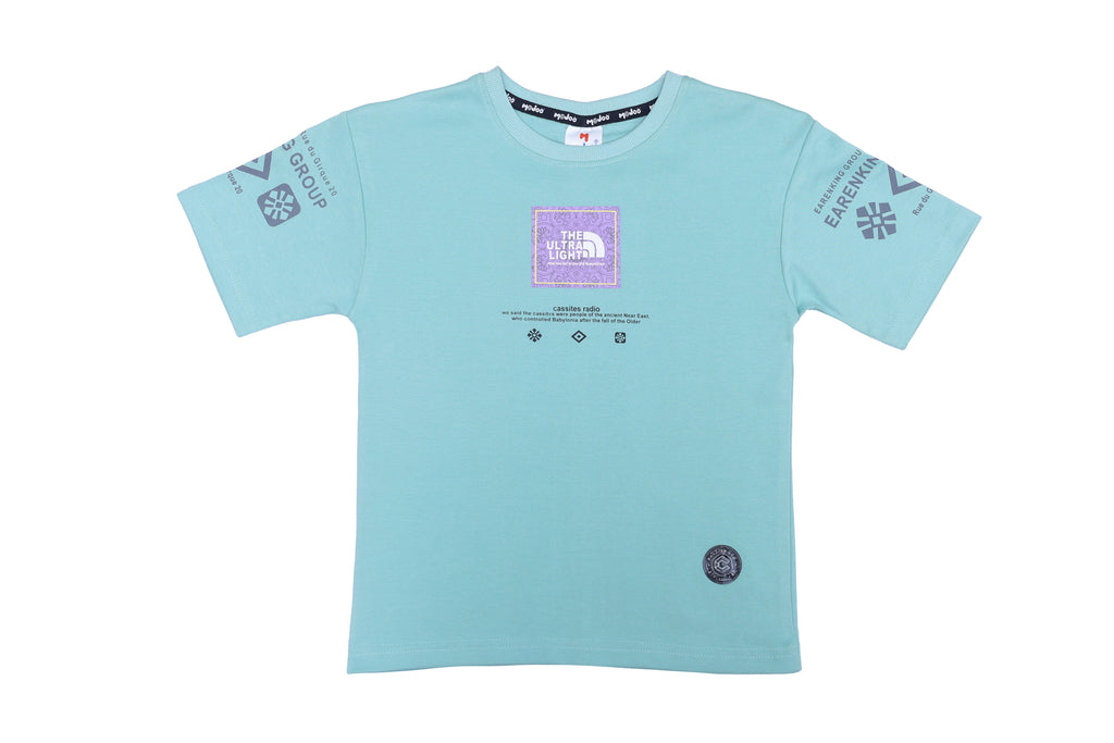 Boys Printed T-Shirt aqua blue designer print Cotton for kids