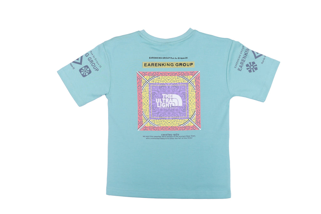 Boys Printed T-Shirt aqua blue designer print Cotton for kids