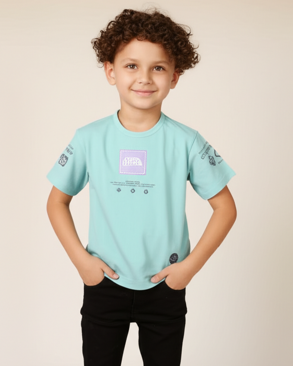 Boys Printed T-Shirt aqua blue designer print Cotton for kids