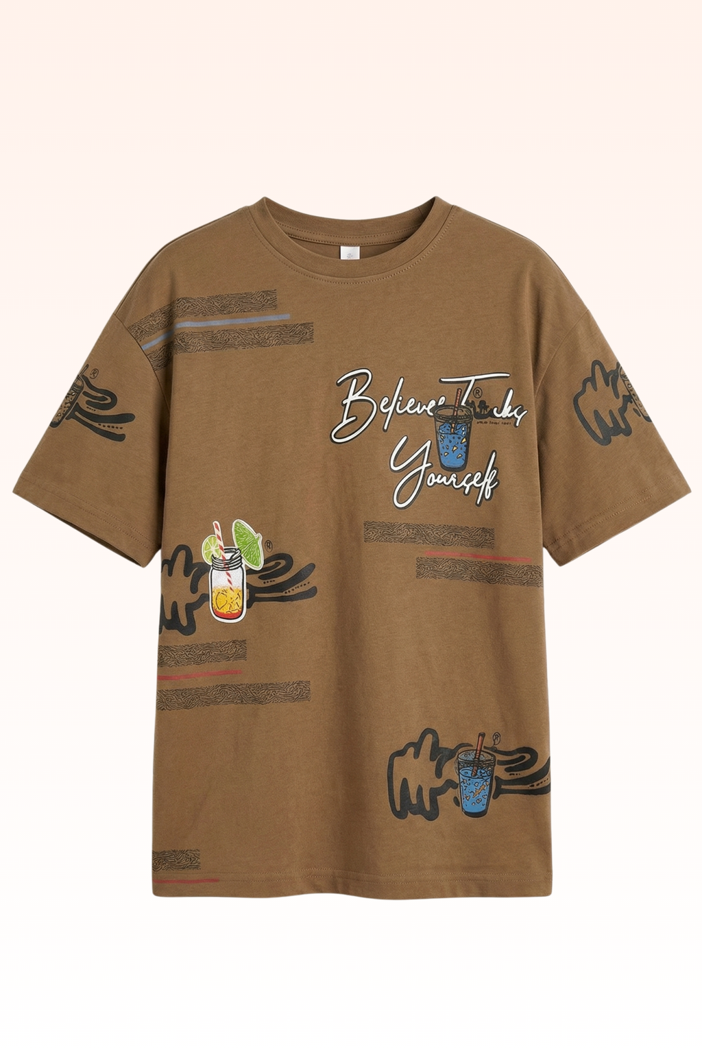 Oversize Brown Graphic Print T-shirt for Boys