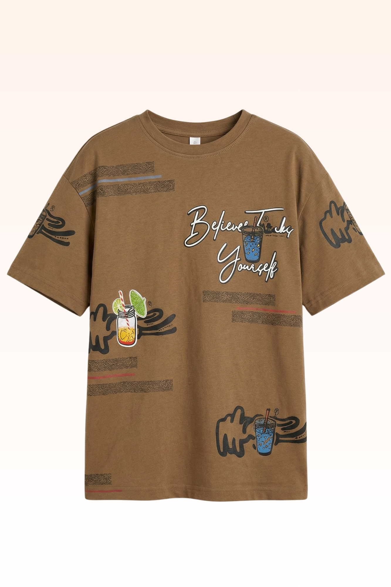 Oversize Brown Graphic Print T-shirt for Boys