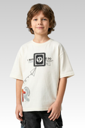 Oversize White Graphic Print T-shirt for Boys