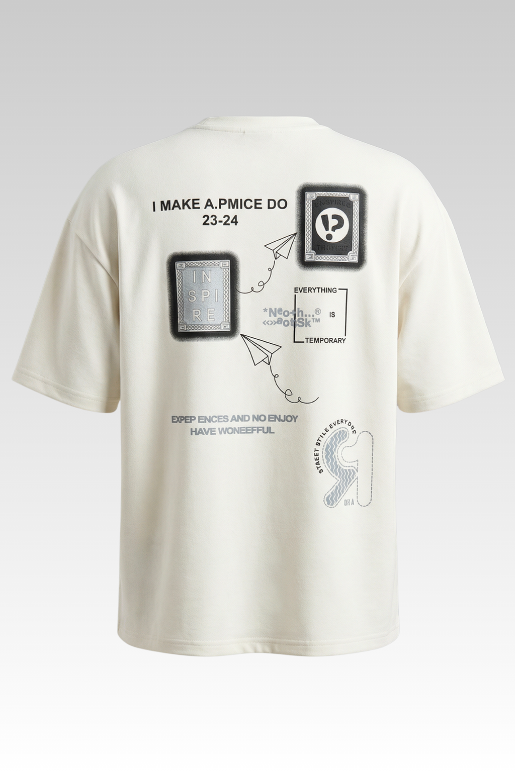 Oversize White Graphic Print T-shirt for Boys