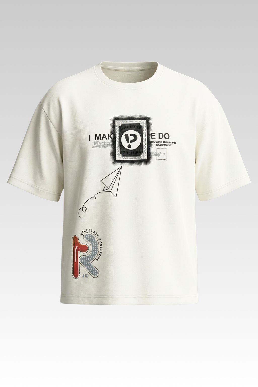 Oversize White Graphic Print T-shirt for Boys