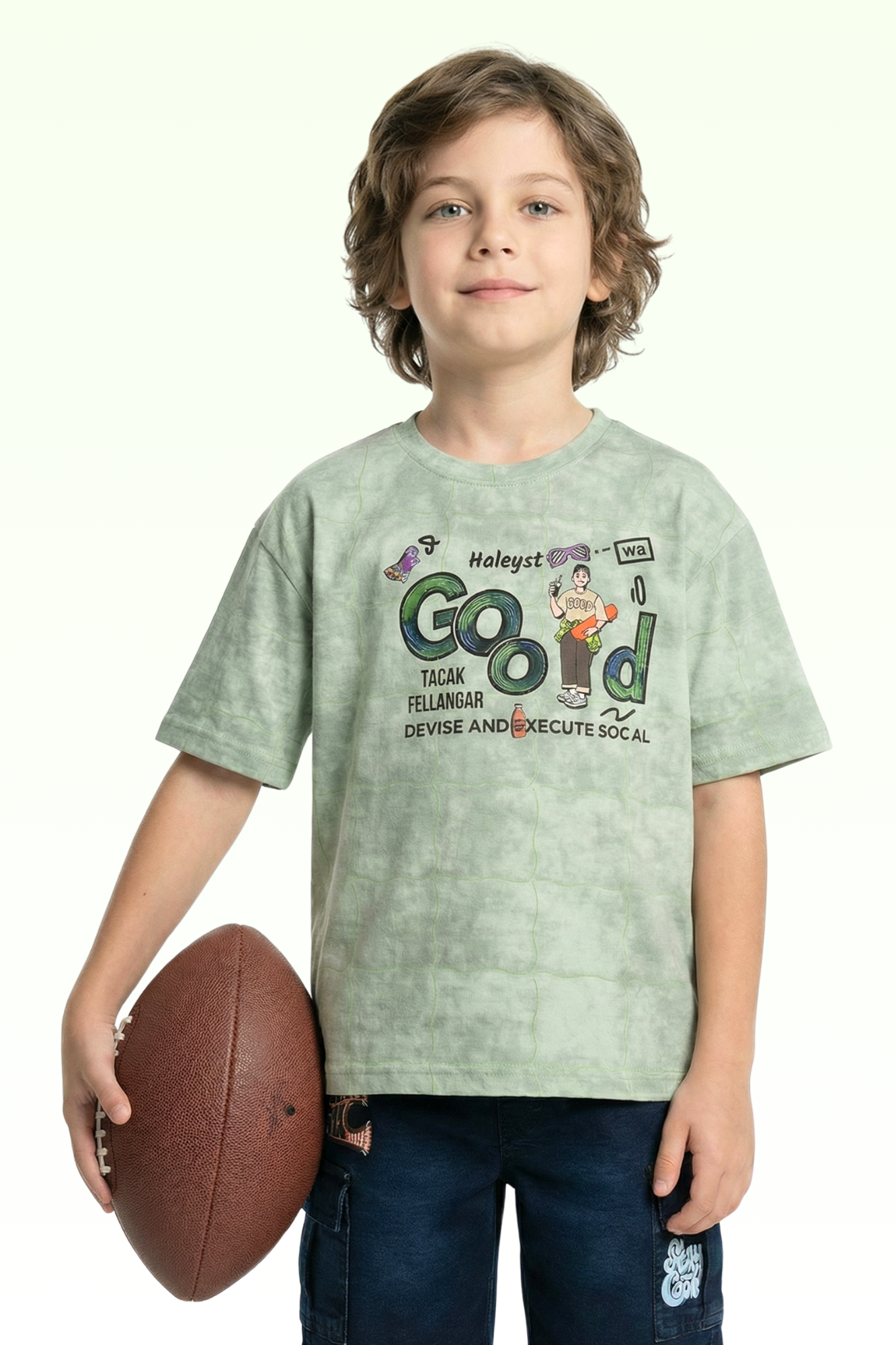 Oversize Green Good Printed T-shirt for Boys