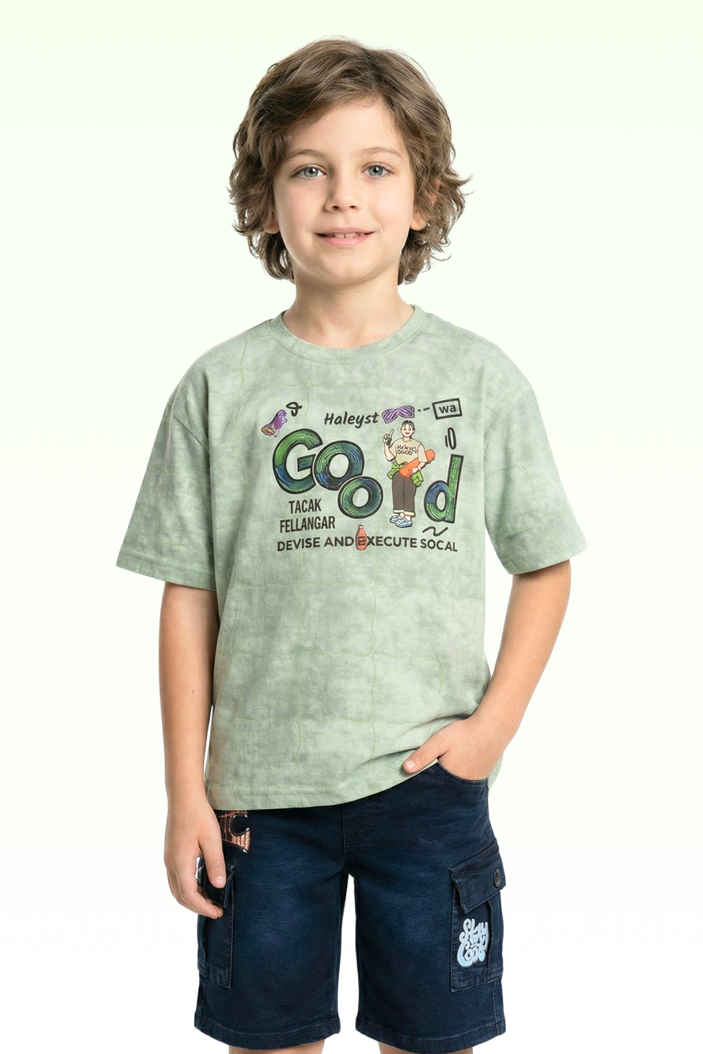 Oversize Green Good Printed T-shirt for Boys