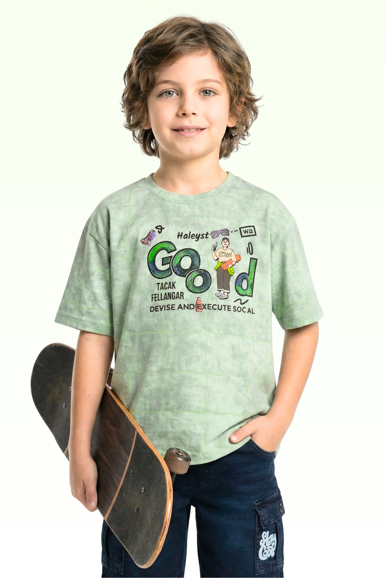 Oversize Green Good Printed T-shirt for Boys