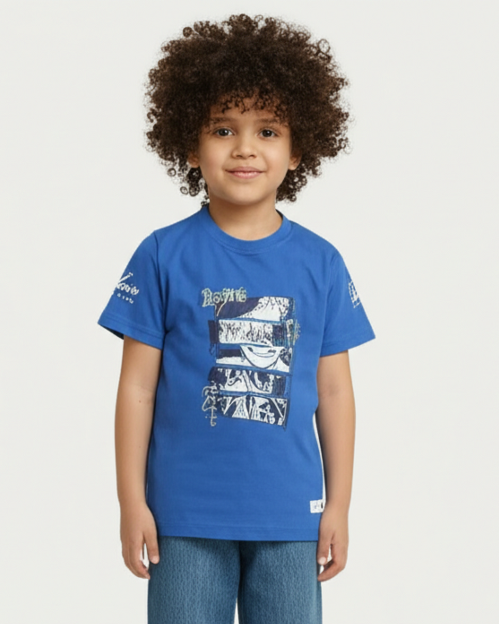 Boys Printed T-Shirt blue designer print Cotton for kids