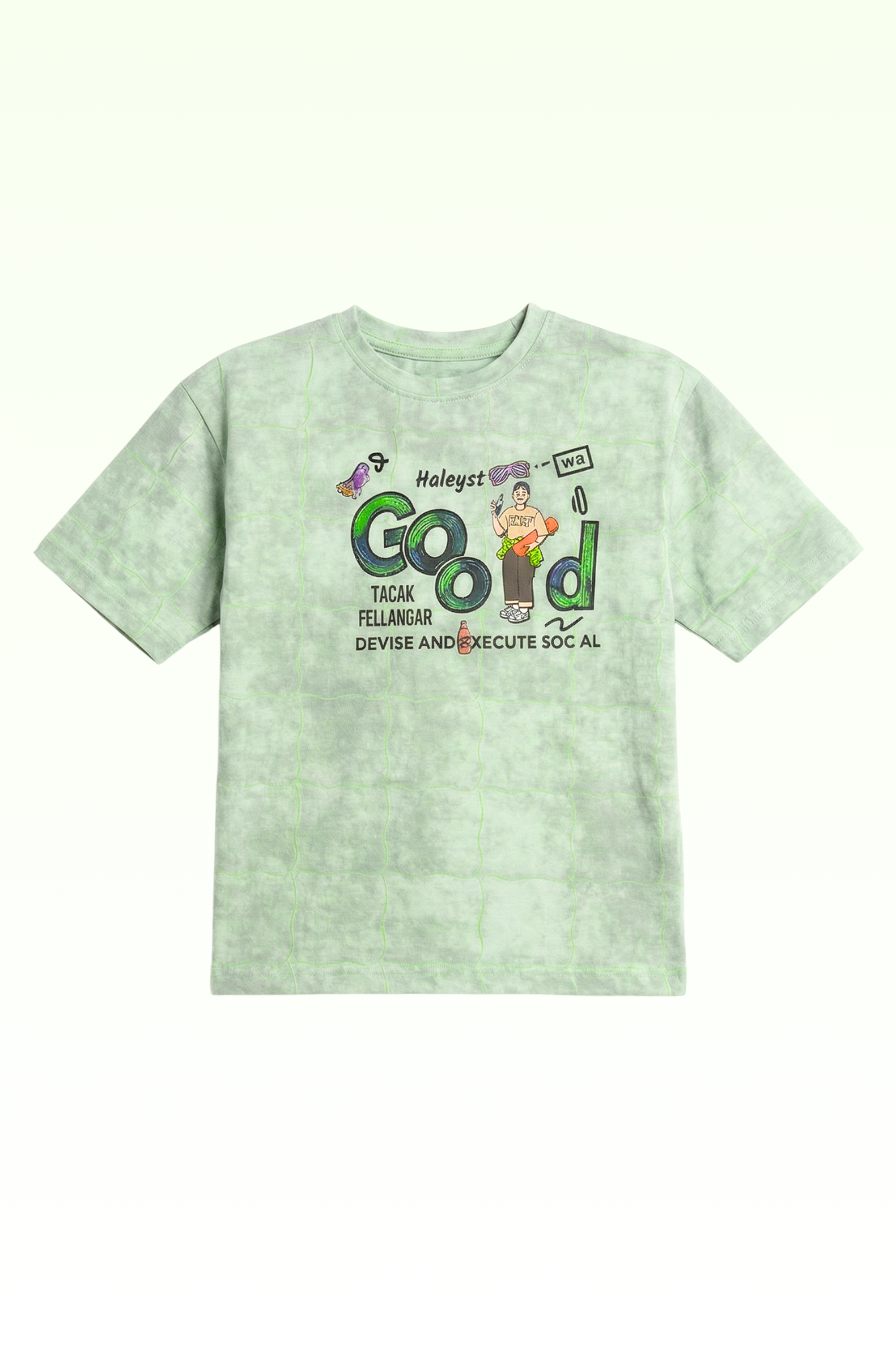 Oversize Green Good Printed T-shirt for Boys