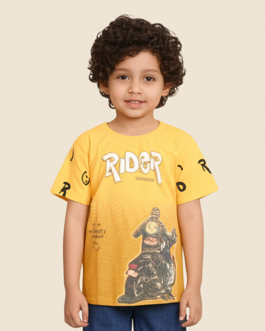Boys Printed T-Shirt yellow designer print Cotton for kids