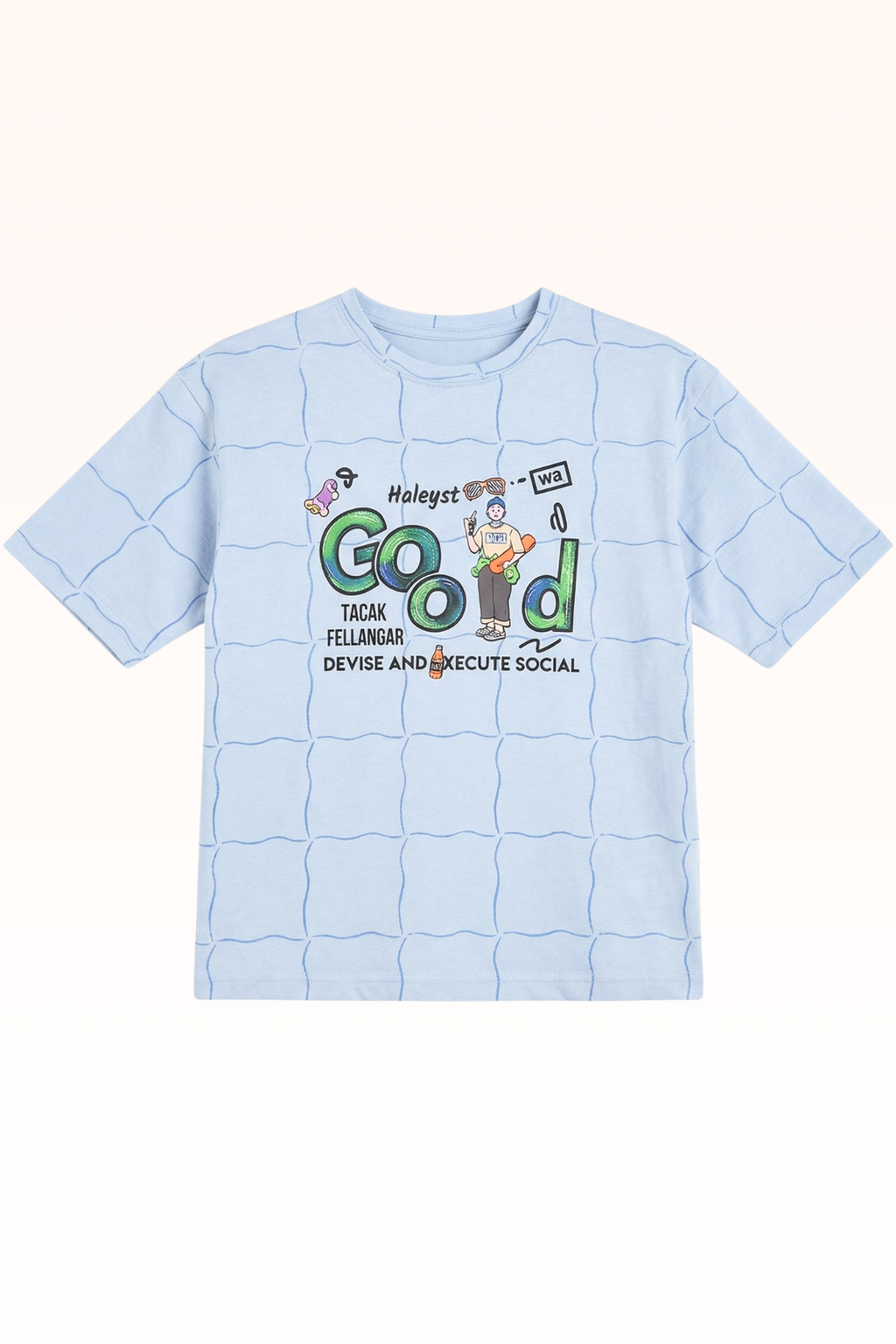 Oversize Glacier Blue Good Printed T-shirt for Boys