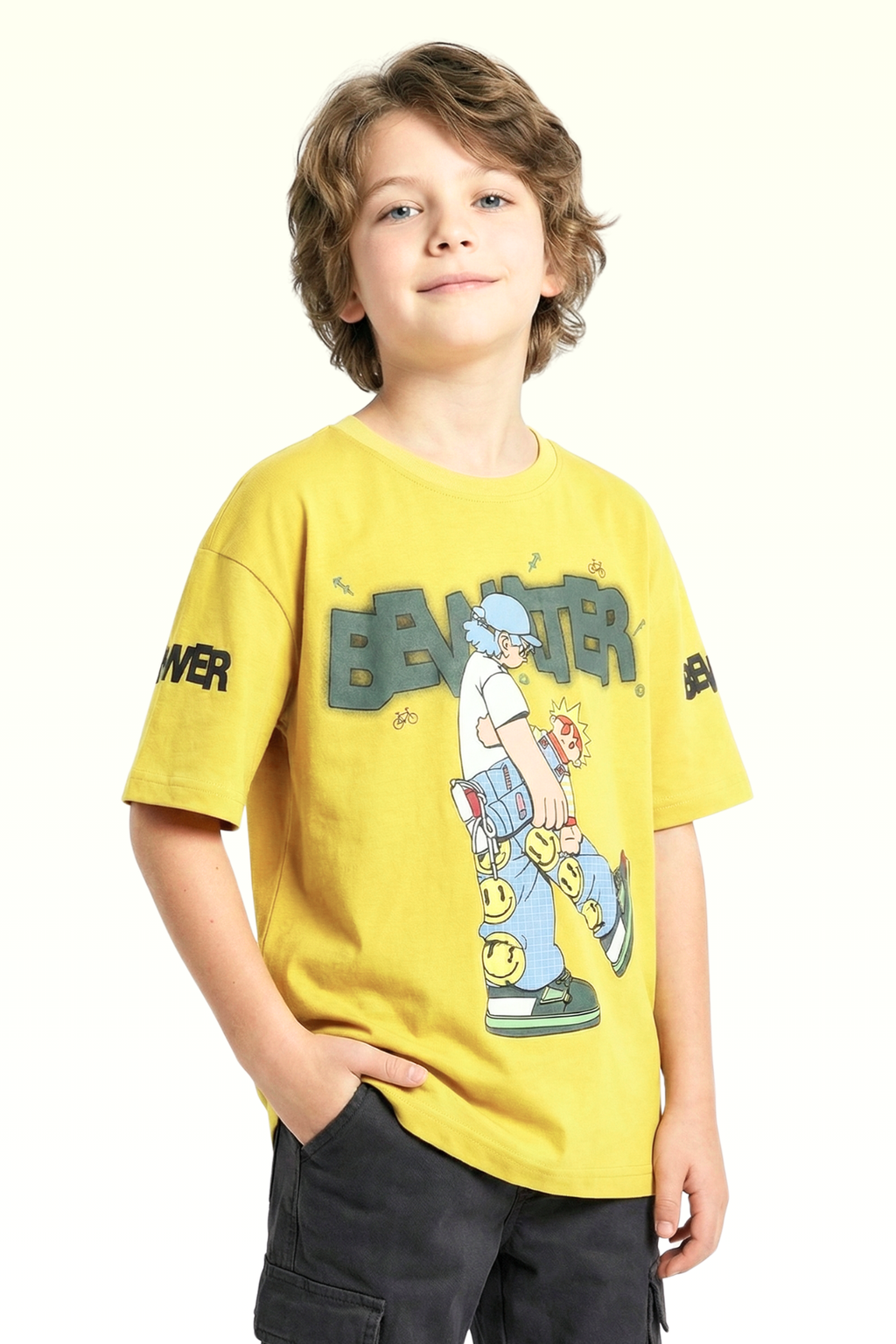 Oversize Yellow Graphic Printed T-shirt for Boys