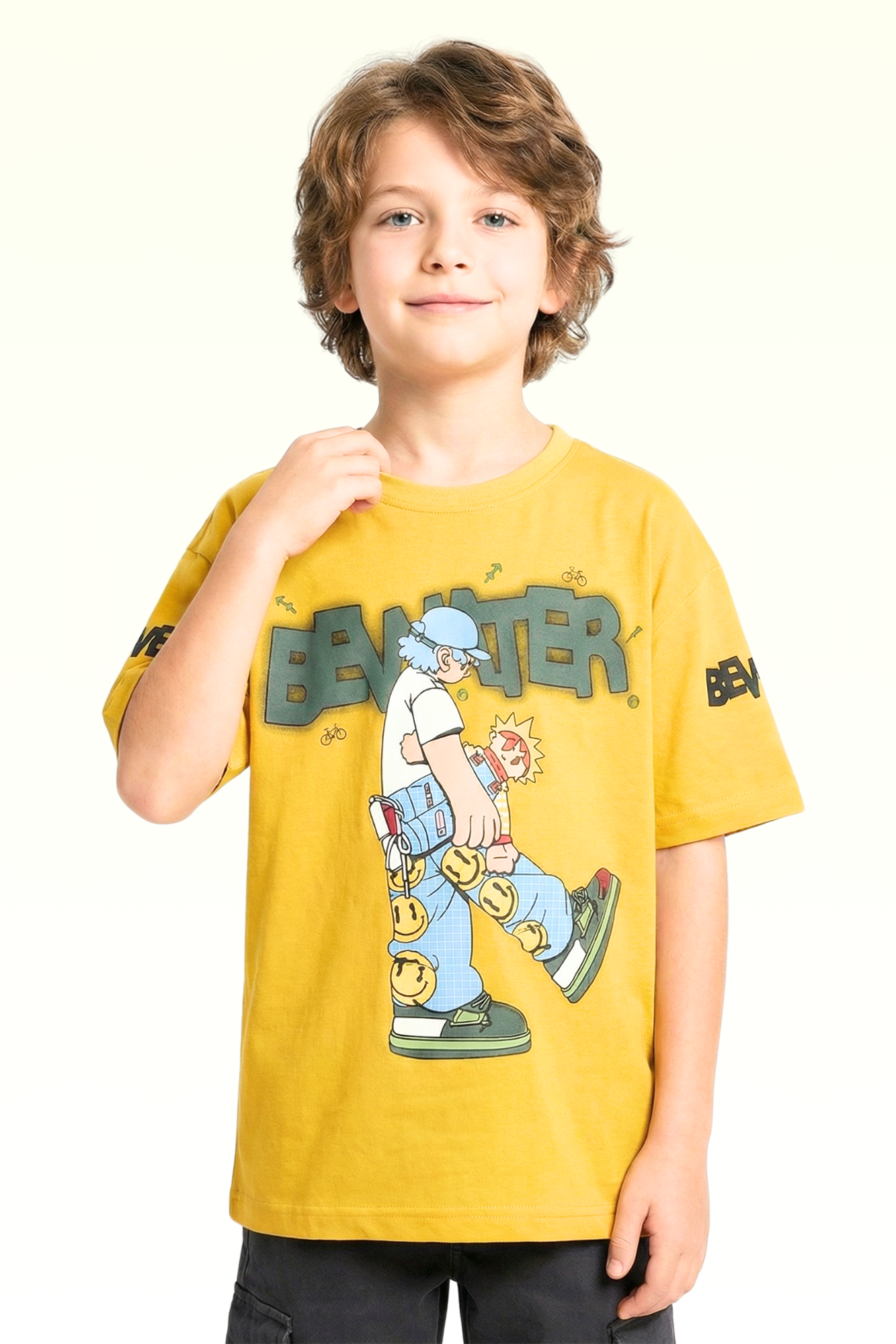 Oversize Yellow Graphic Printed T-shirt for Boys