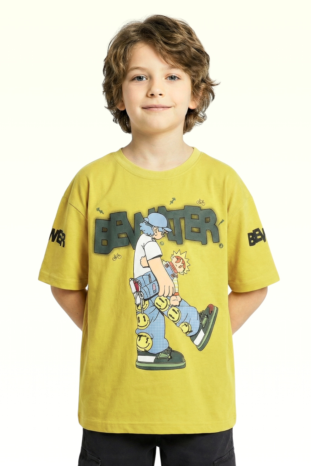 Oversize Yellow Graphic Printed T-shirt for Boys