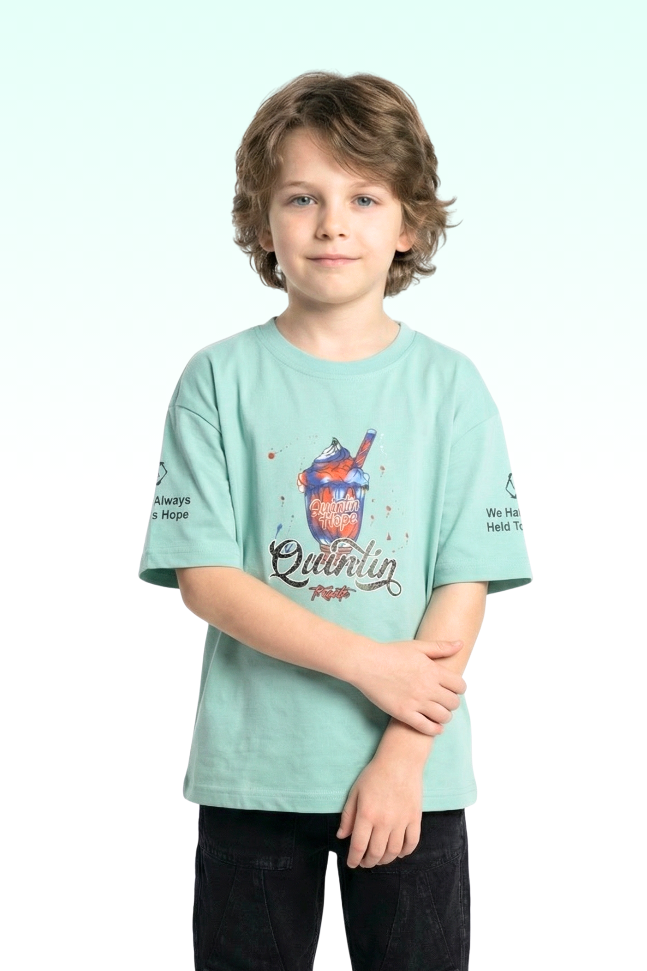 Oversize Light Blue Printed T-shirt for Boys