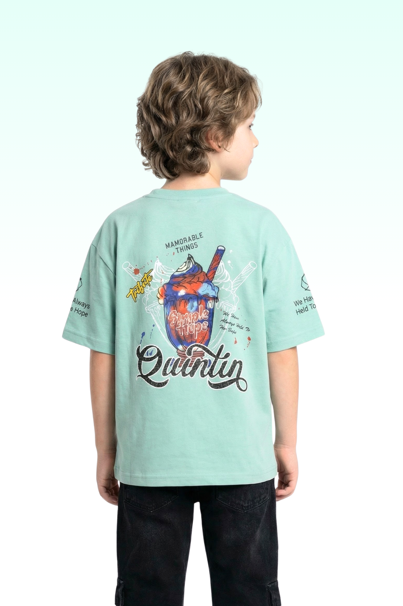 Oversize Light Blue Printed T-shirt for Boys