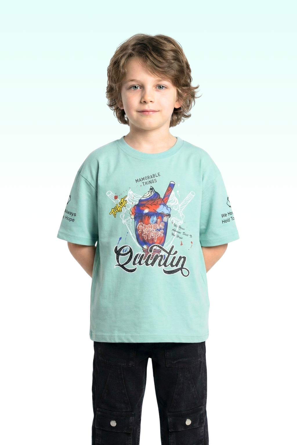 Oversize Light Blue Printed T-shirt for Boys