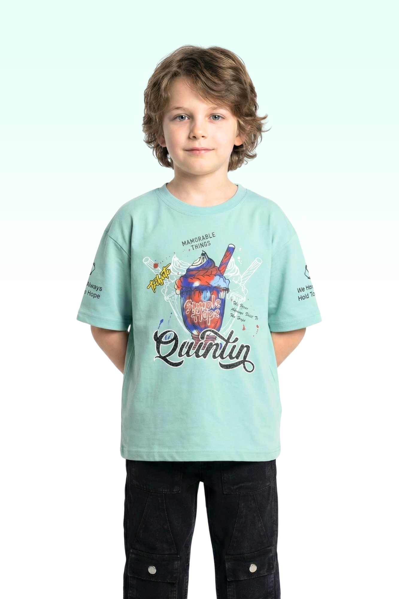 Oversize Light Blue Printed T-shirt for Boys