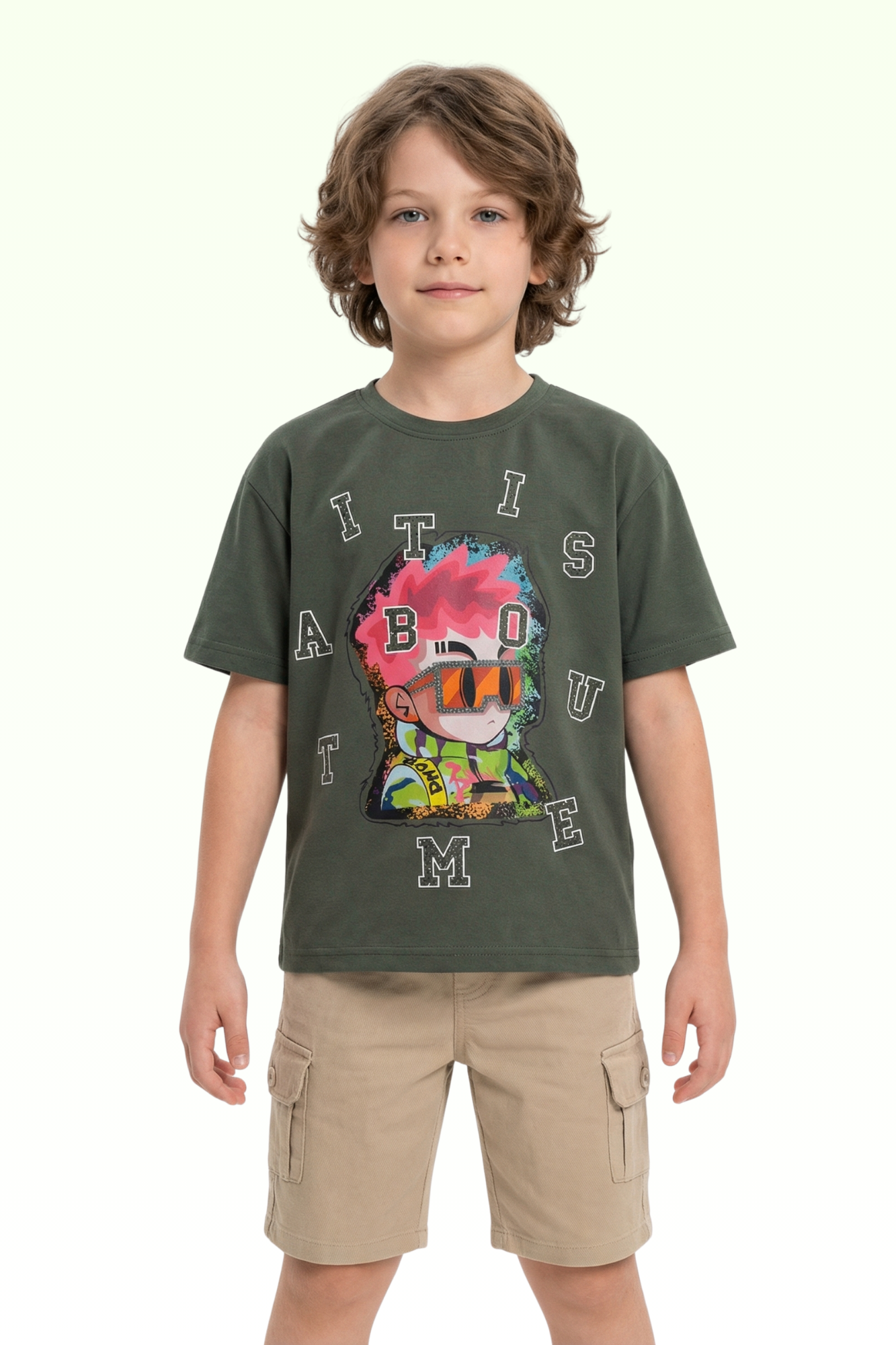 Oversize Dark Green Printed T-shirt for Boys