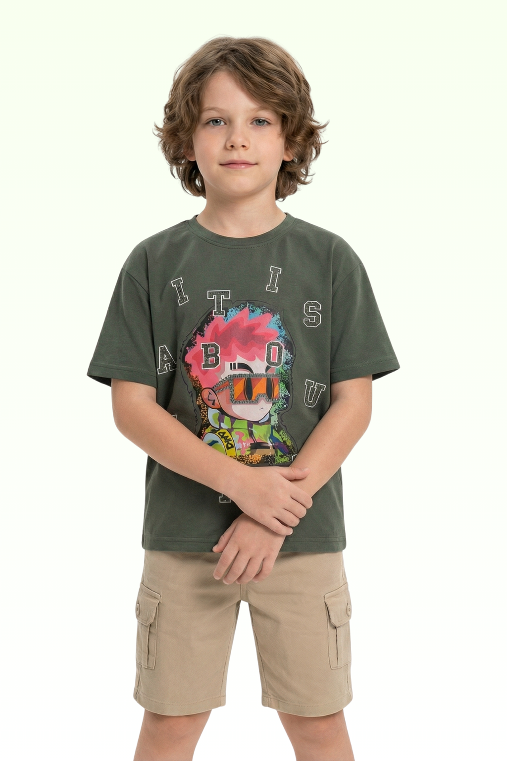 Oversize Dark Green Printed T-shirt for Boys