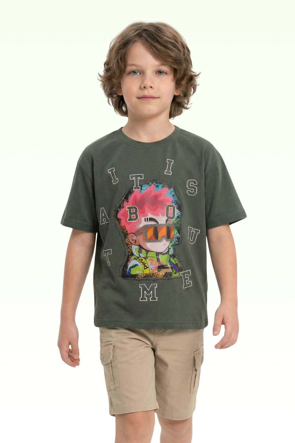 Oversize Dark Green Printed T-shirt for Boys