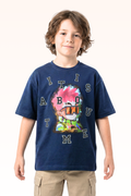 Oversize Dark Blue Animated Print T-shirt for Boys