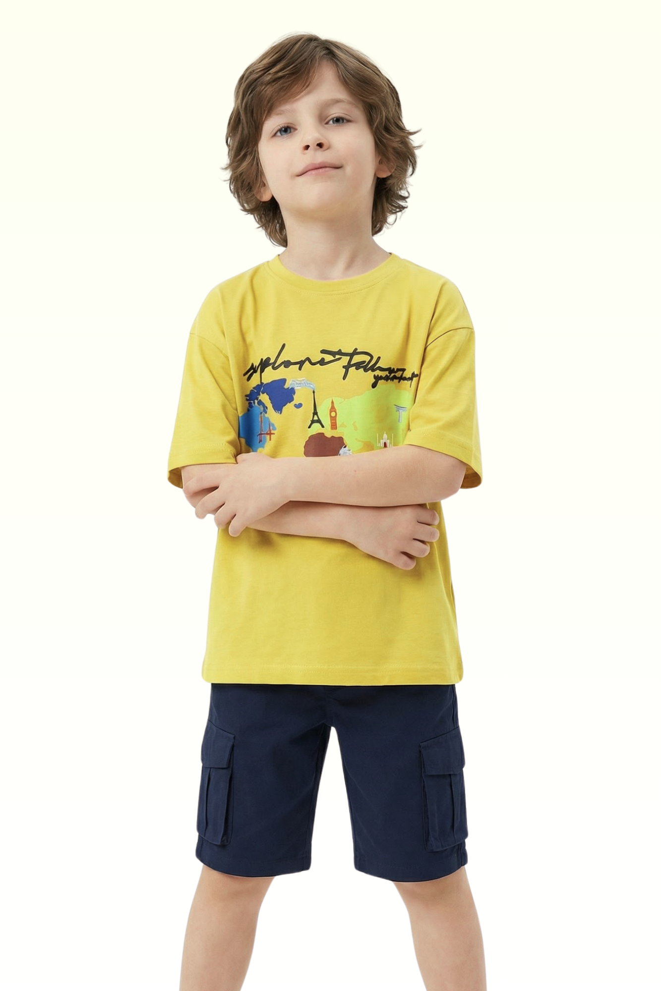 Oversize Yellow Continent Printed T-shirt for Boys