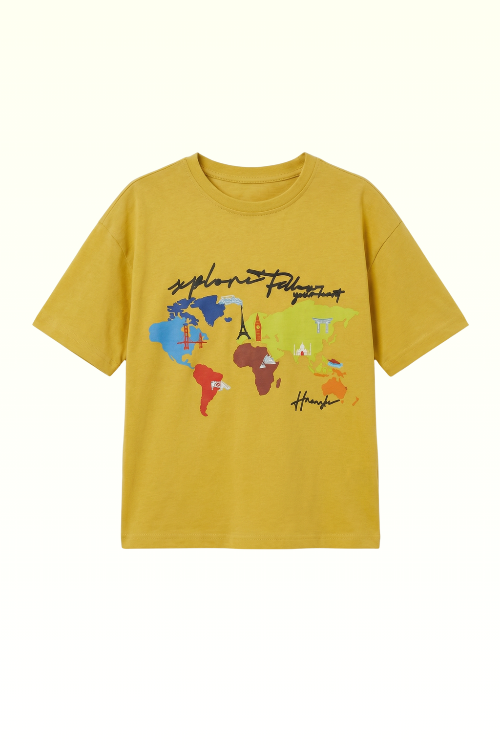 Oversize Yellow Continent Printed T-shirt for Boys