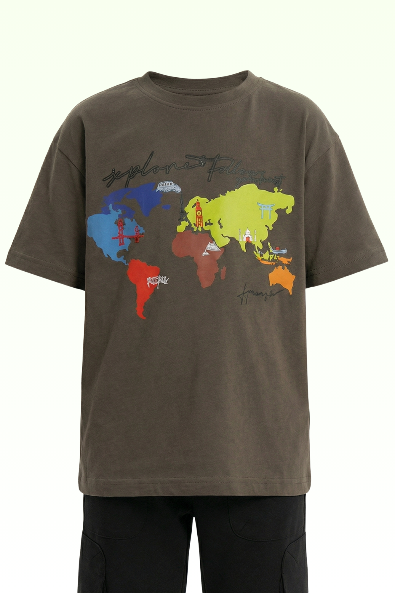 Oversize Brown Continent Printed T-shirt for Boys