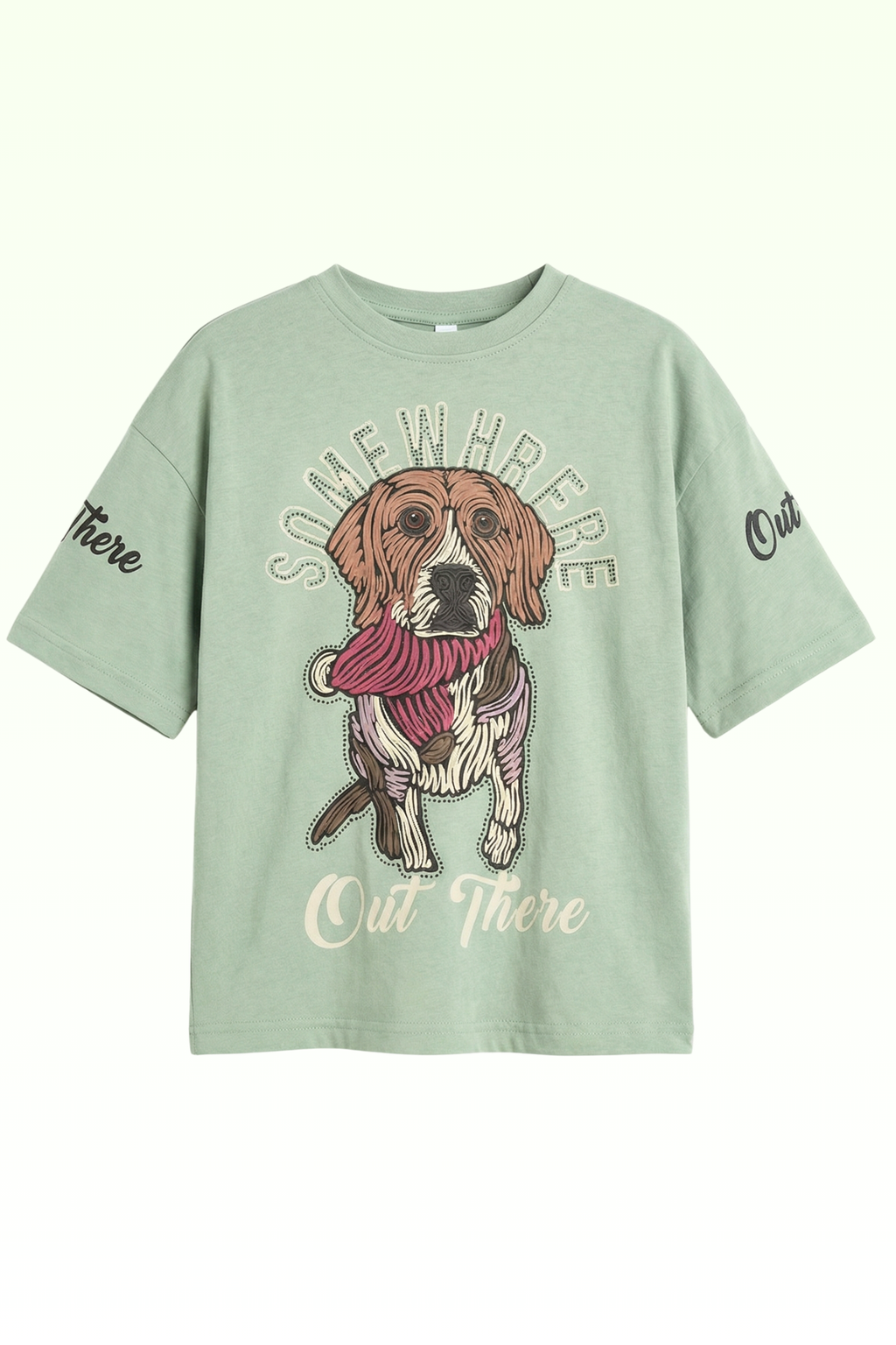 Oversize Green Dog Printed T-shirt for Boys