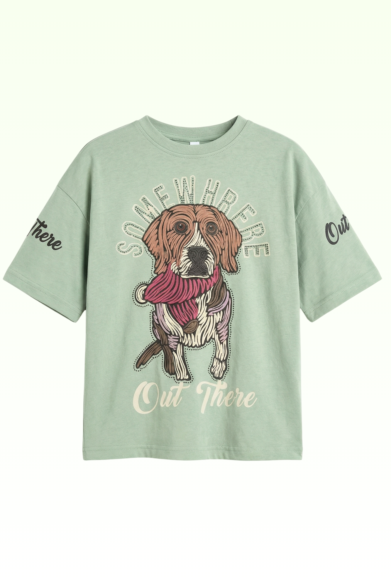 Oversize Green Dog Printed T-shirt for Boys