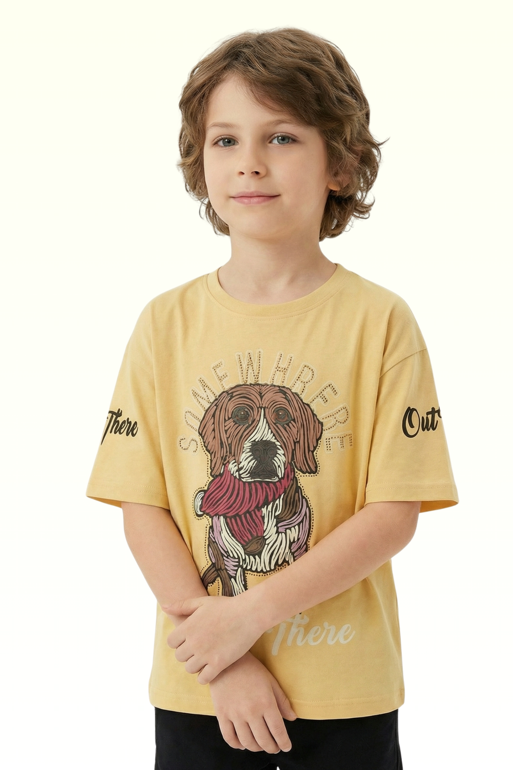Oversize Beige Dog Printed T-shirt for Boys