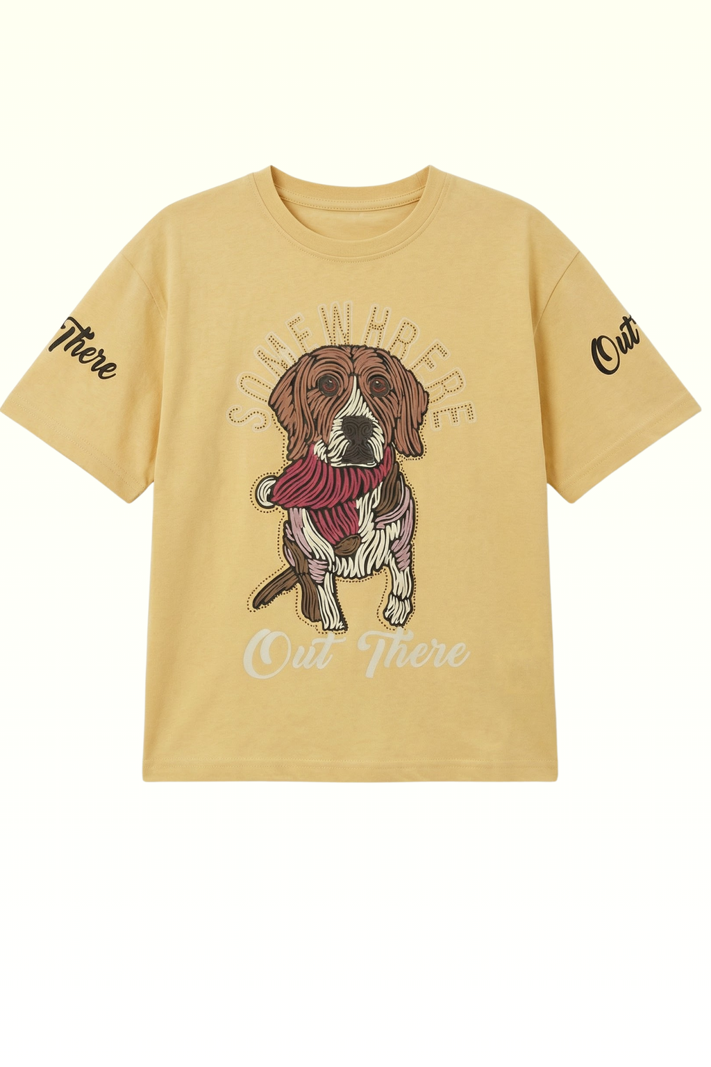 Oversize Beige Dog Printed T-shirt for Boys