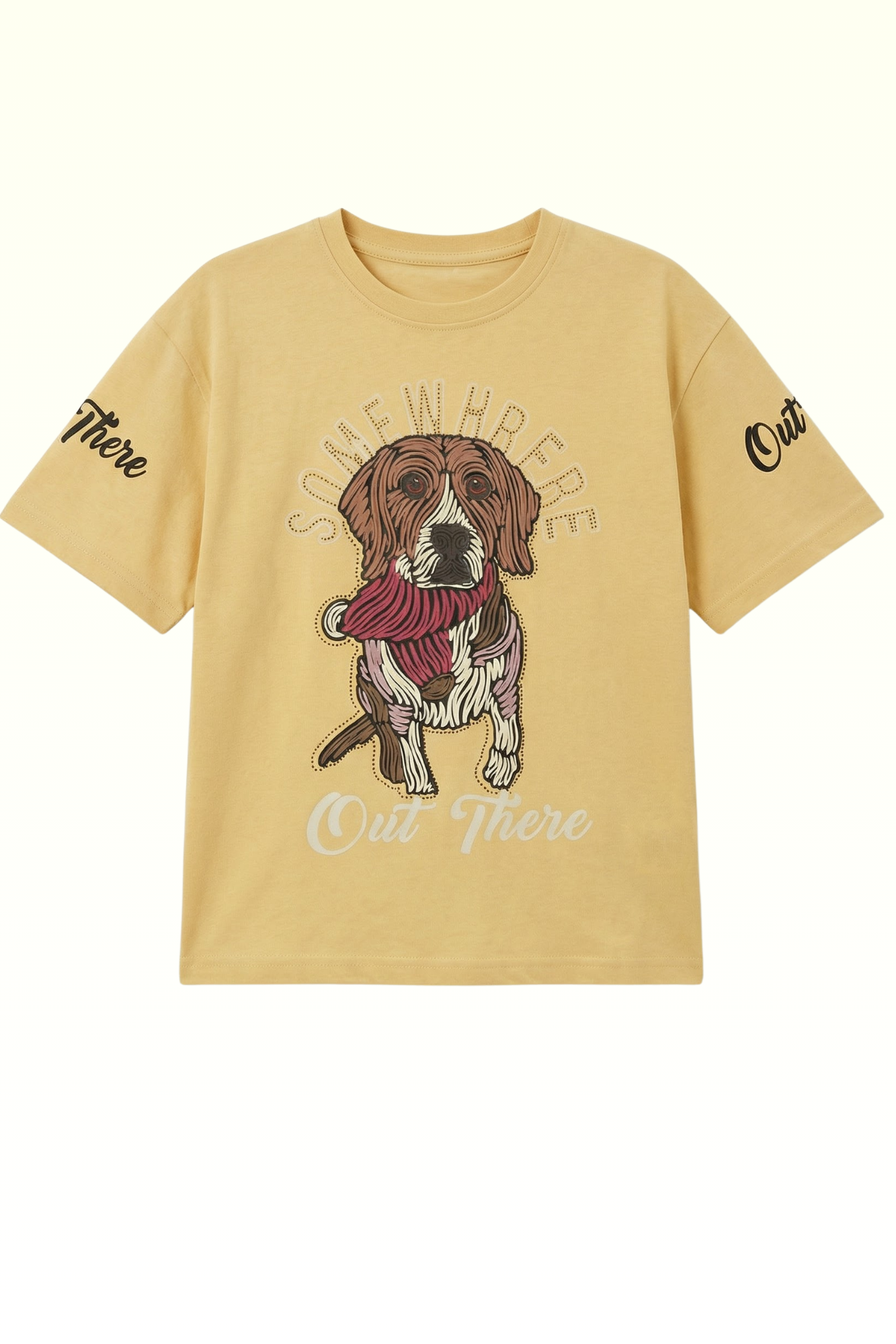 Oversize Beige Dog Printed T-shirt for Boys