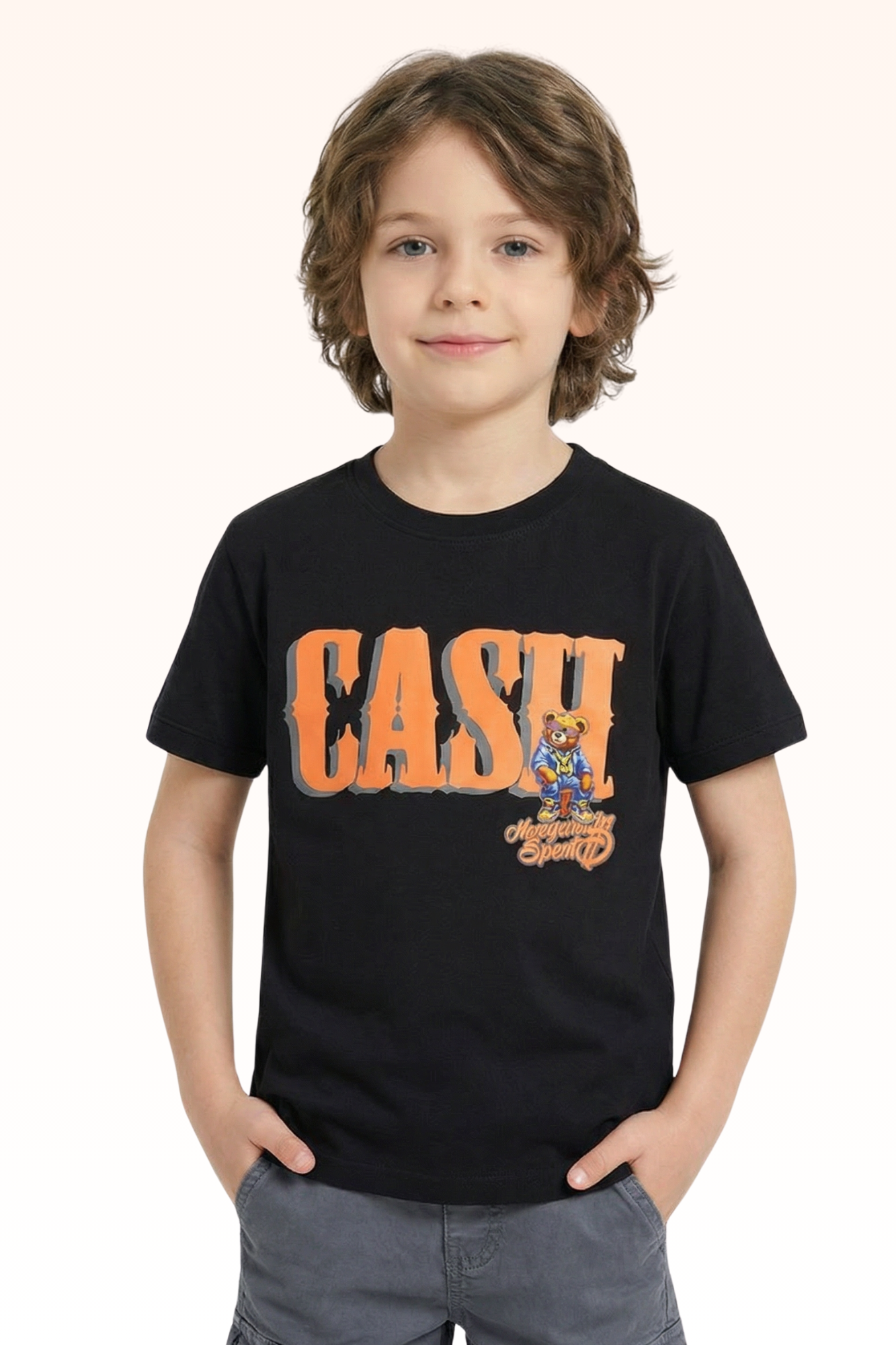 Black Cash Printed T-shirt for Boys