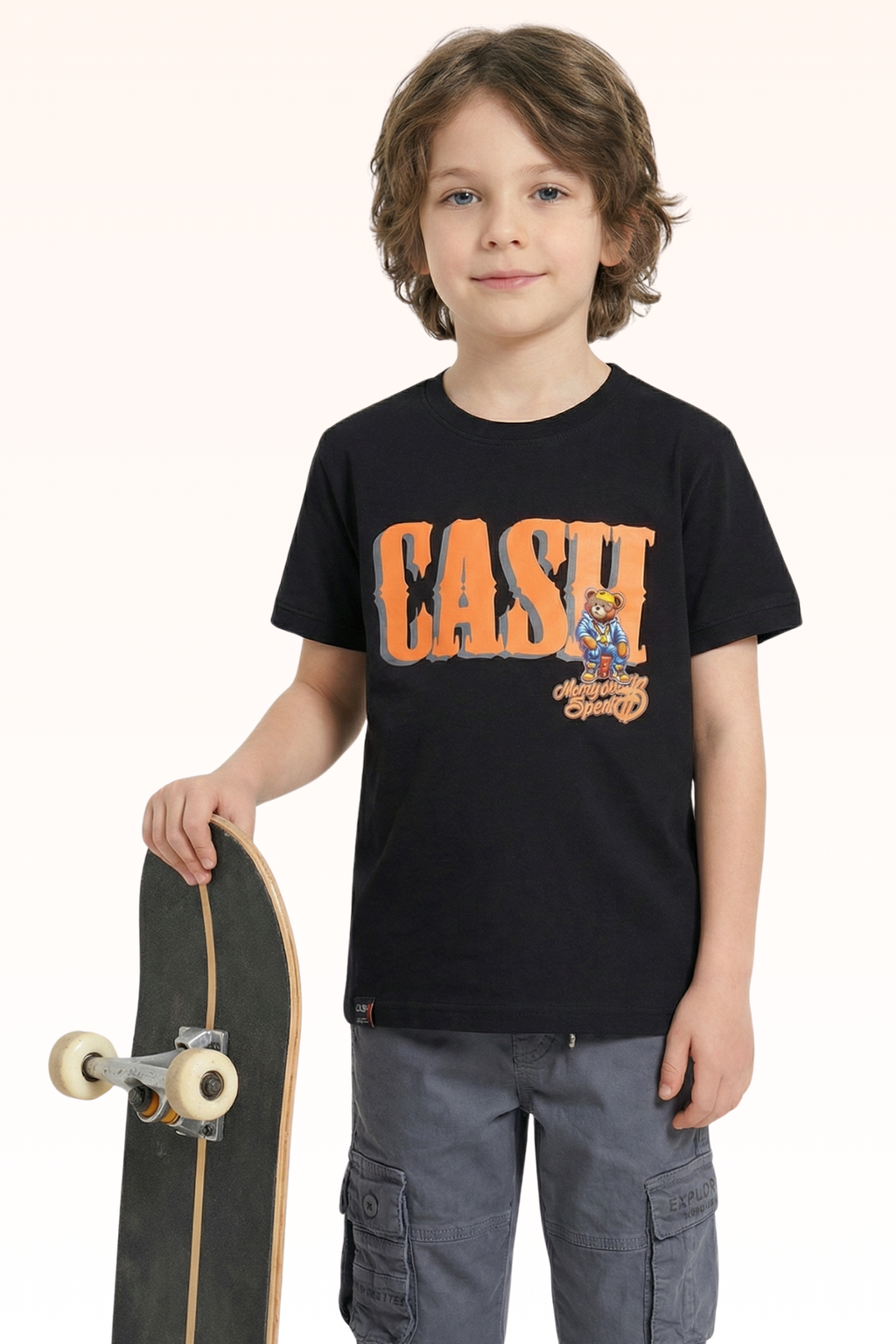 Black Cash Printed T-shirt for Boys
