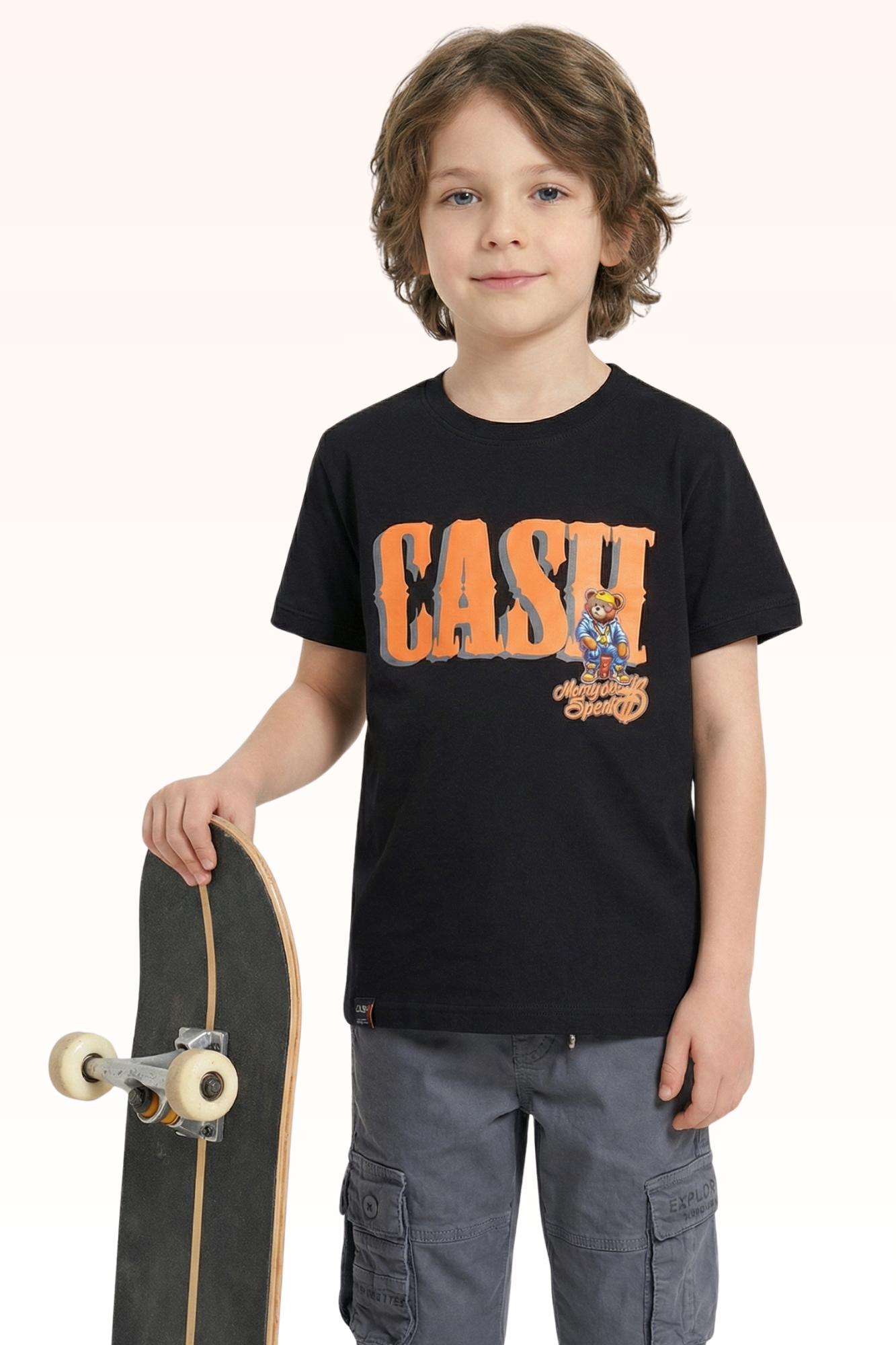 Black Cash Printed T-shirt for Boys