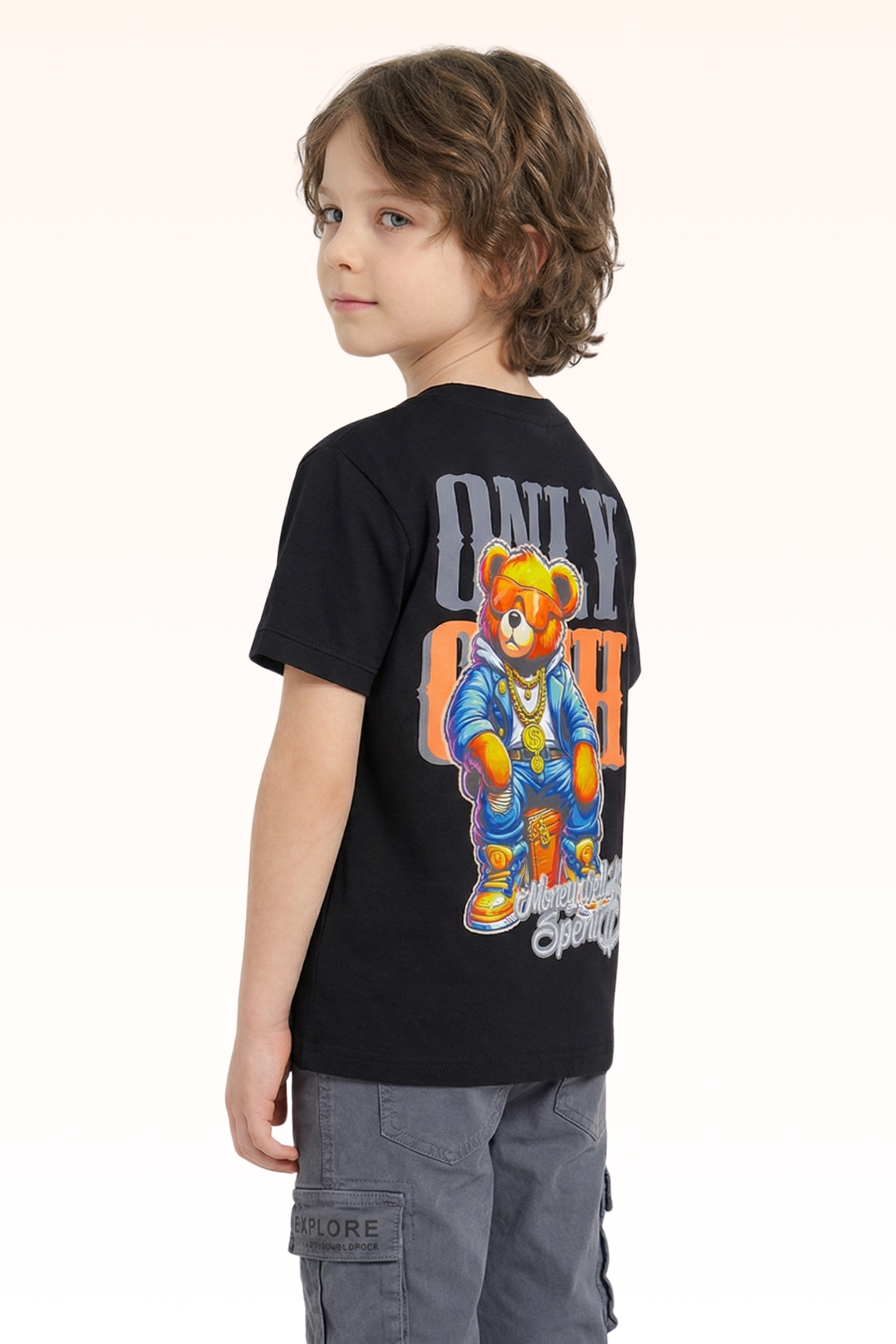 Black Cash Printed T-shirt for Boys