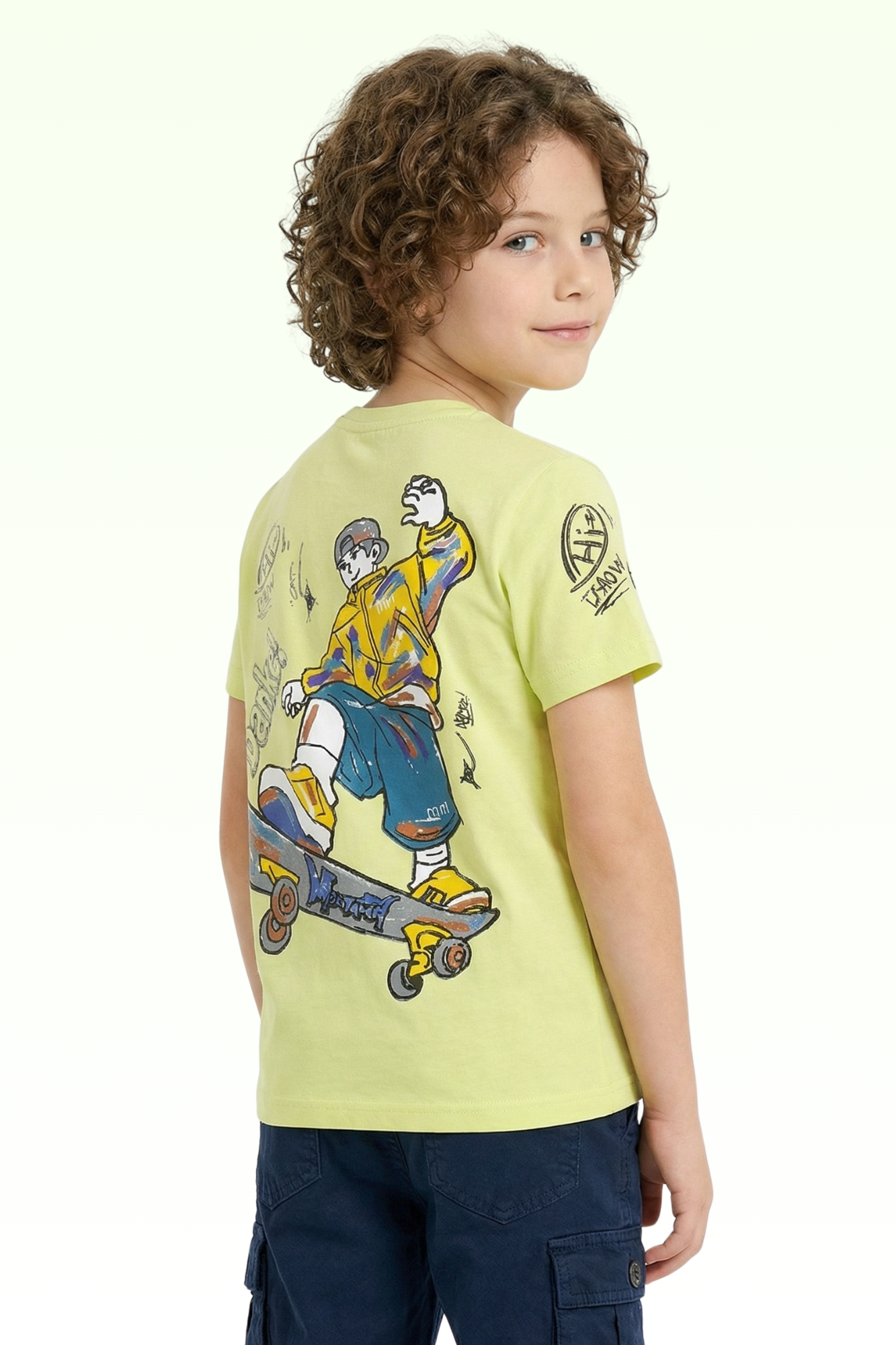 Neon Yellow Printed T-shirt for Boys