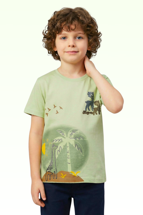 Green Graphic Print T-shirt for Boys