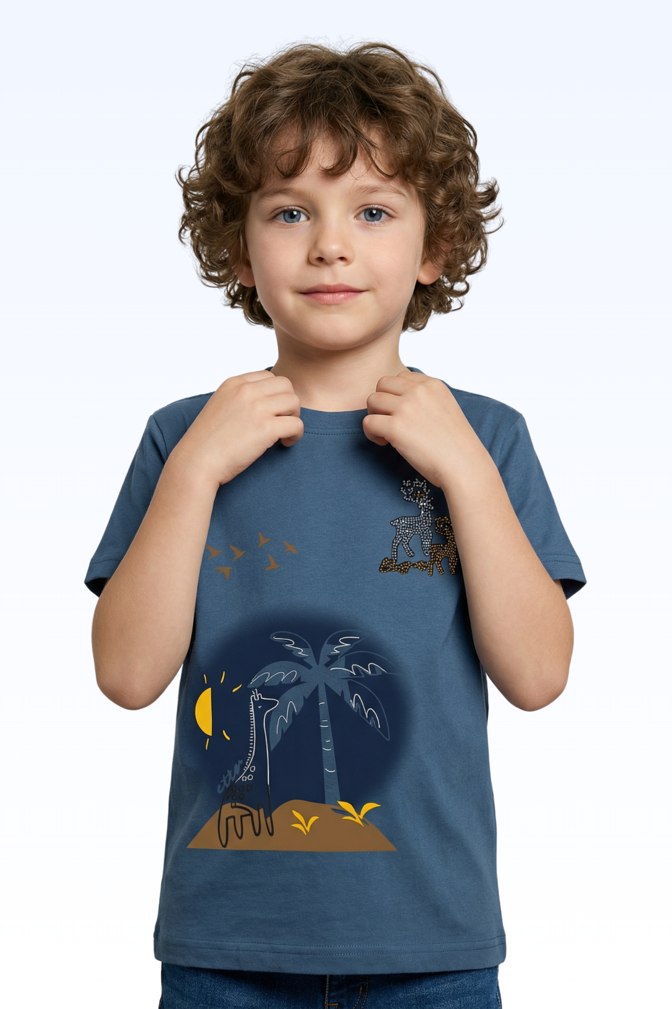 Navy Blue Graphic Print T-shirt for Boys