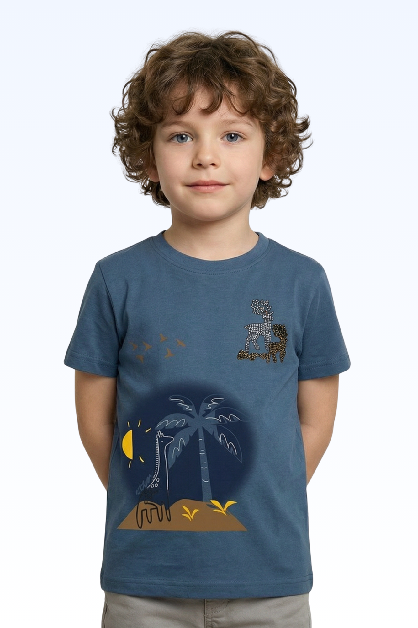 Navy Blue Graphic Print T-shirt for Boys