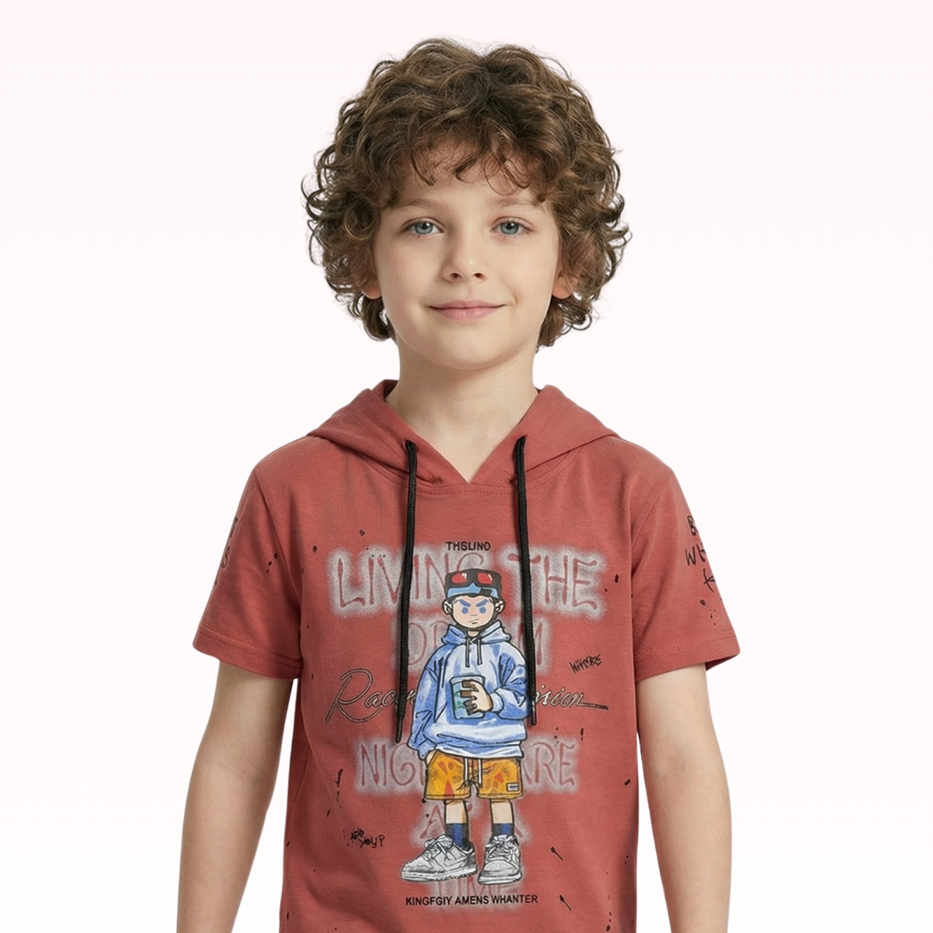 Carrot Red Graphic Print Hoodie for Boys