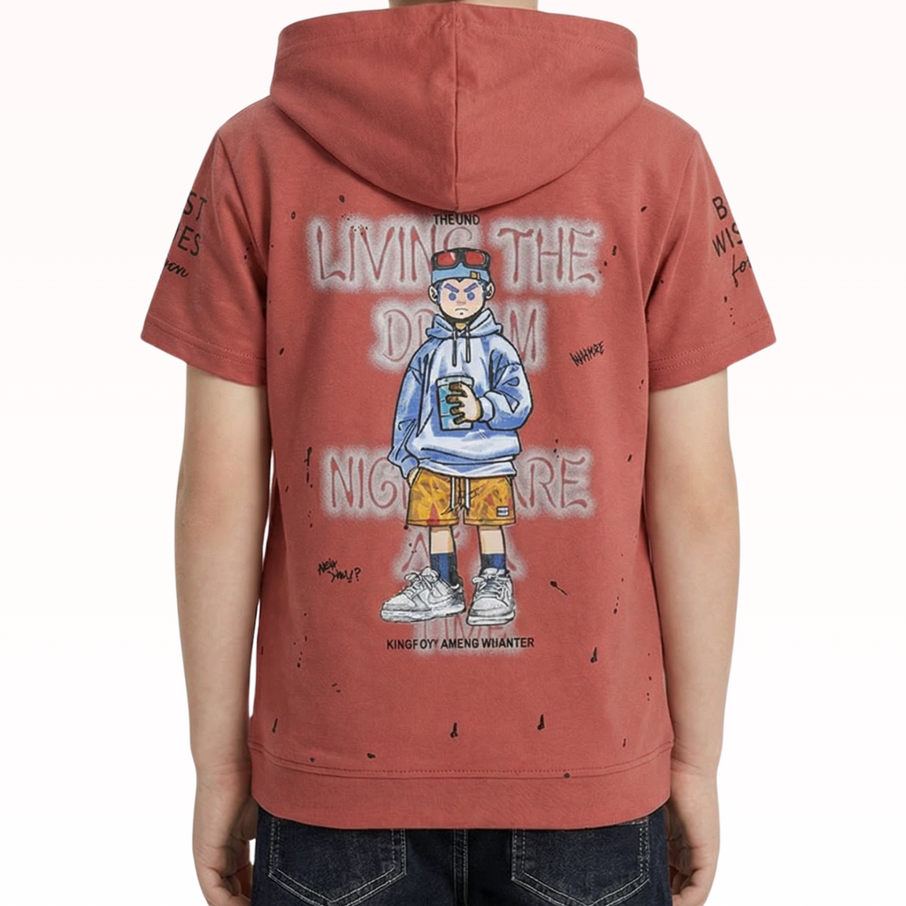 Carrot Red Graphic Print Hoodie for Boys
