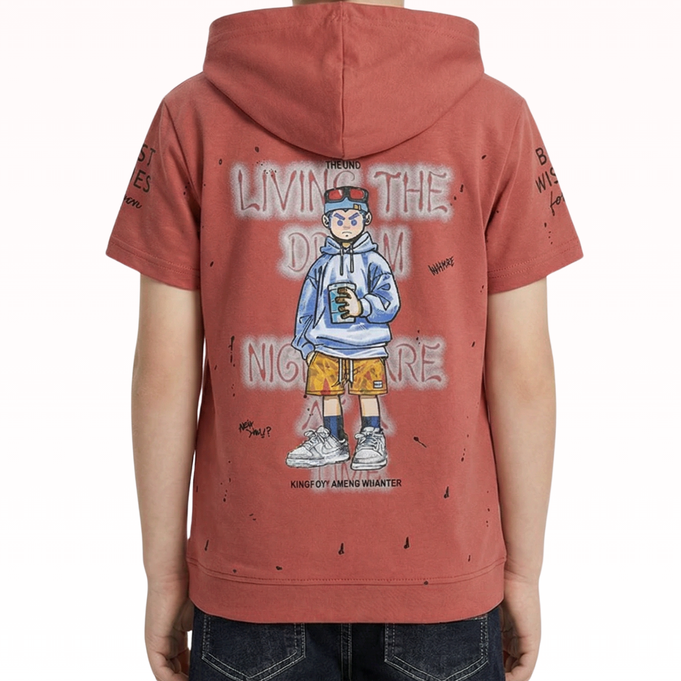 Carrot Red Graphic Print Hoodie for Boys