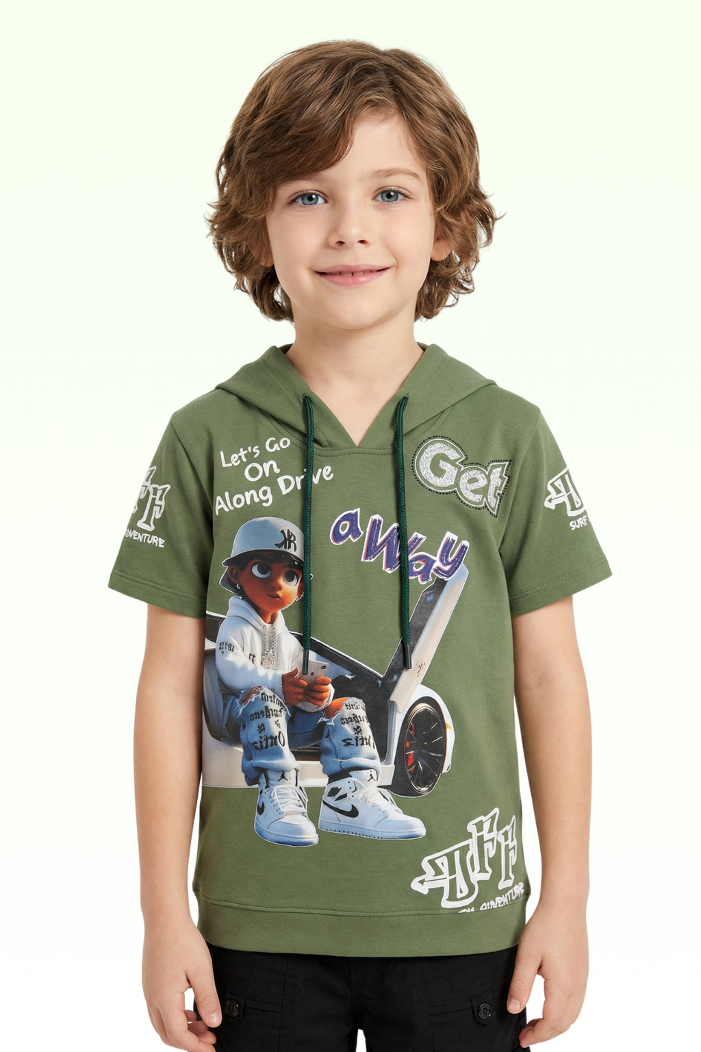 Green Graphic Print Hoodie for Boys